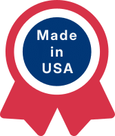 A red and blue badge with the text "Made in USA"