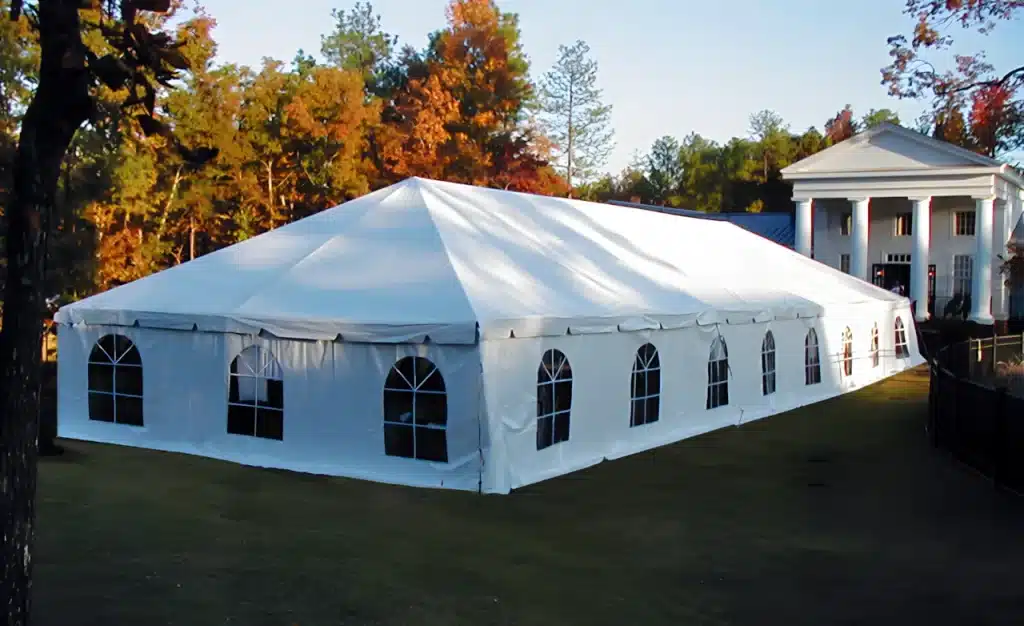 A big 30x80 frame tent covered with windows - color white